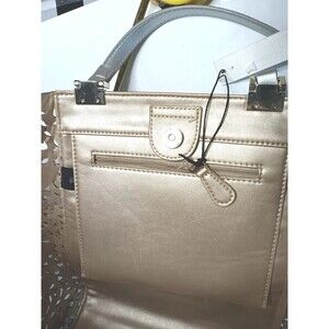 Kate Landry Lace Perforated Tote Metallic Silver NWT